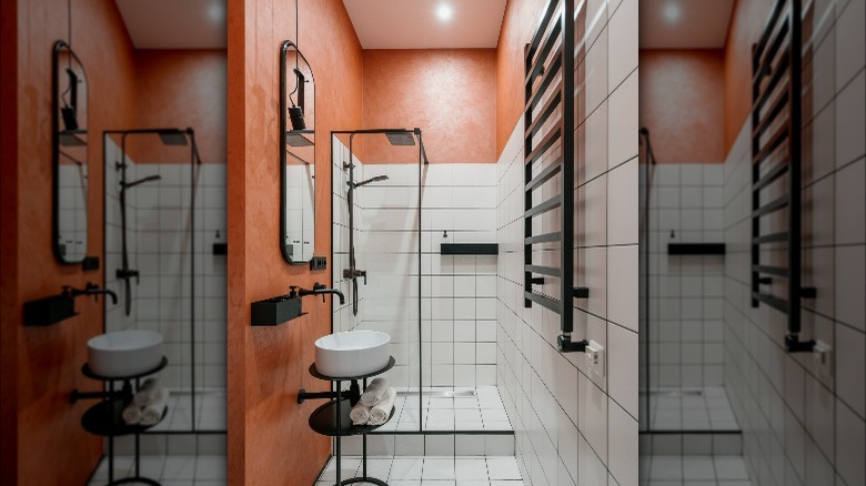 Salmon pink bathroom