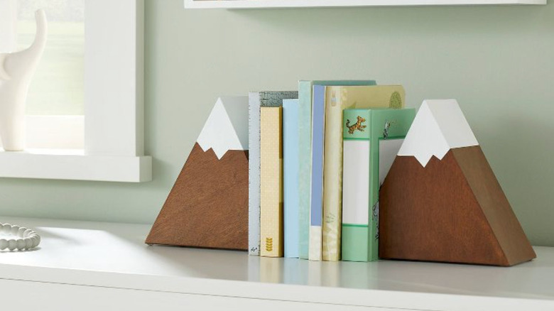 wooden mountain bookends