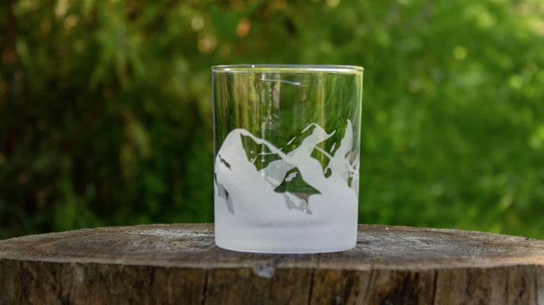 white mountains on clear glass