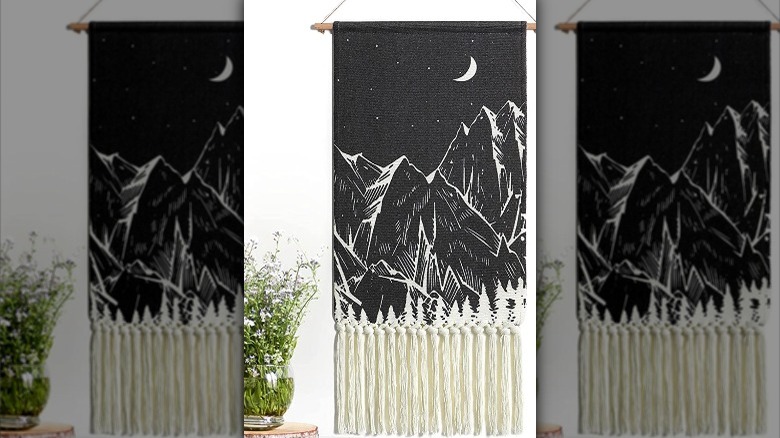 black and white mountain tapestry