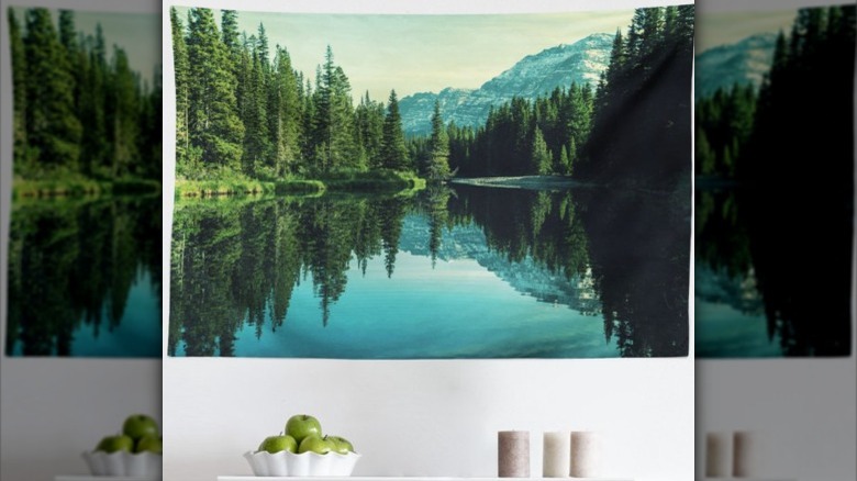 lake and mountain on tapestry