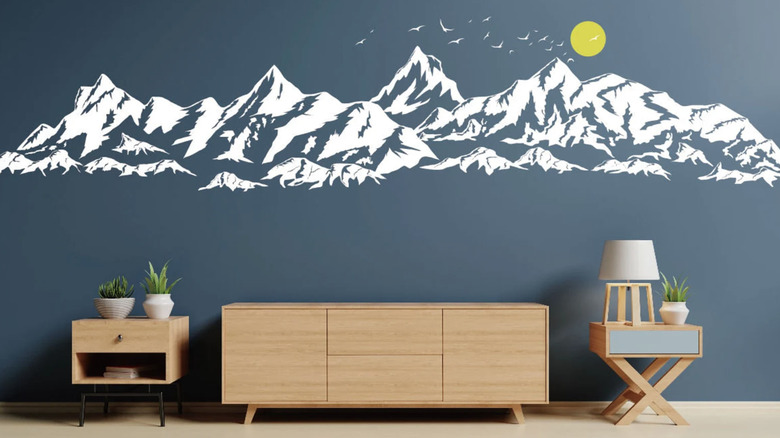 white mountain decal on wall