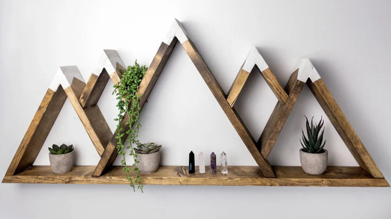 wooden mountain floating shelf