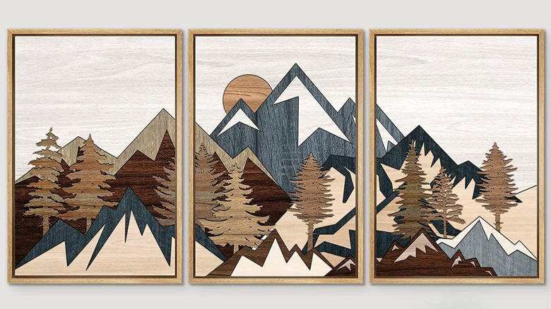 wooden wall art of mountains