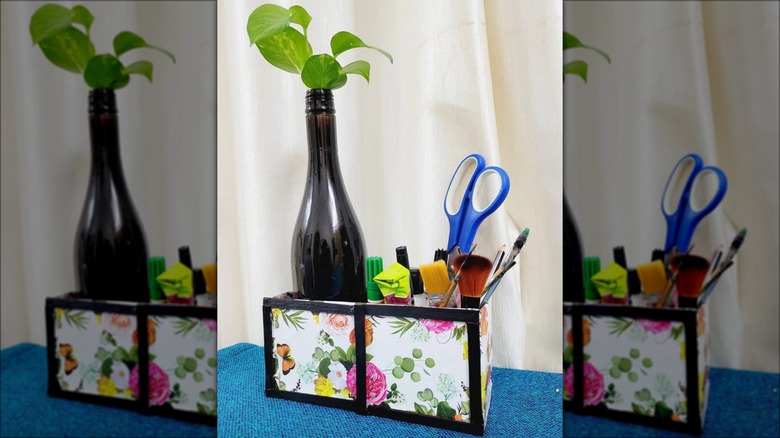 black and floral desktop organizer