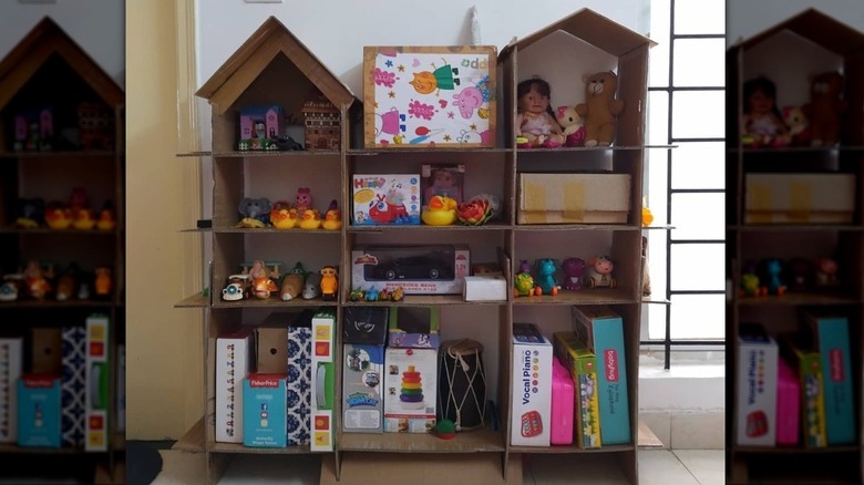 cardboard dollhouse toy shelf