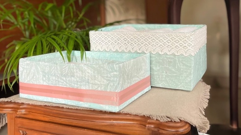 ribbon trimmed organizer boxes