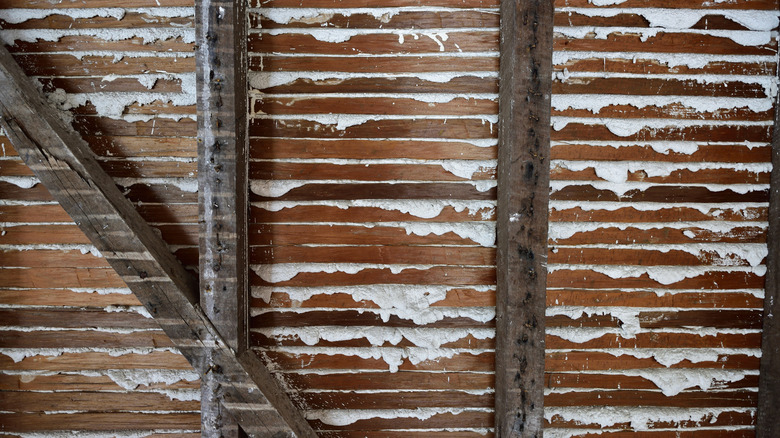 Lath and plaster used on a wall under construction