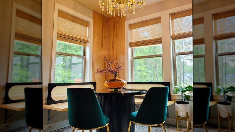 Bamboo shades in a upscale dining space