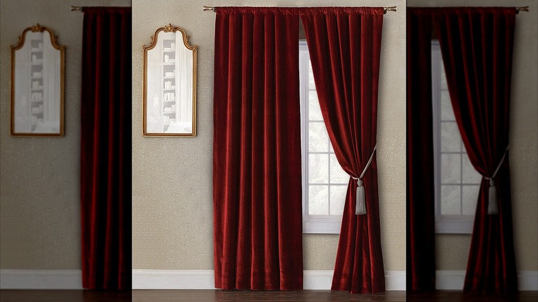 Deep-red velvet blackout curtains