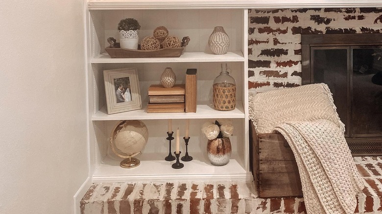 styled shelves with neutral books