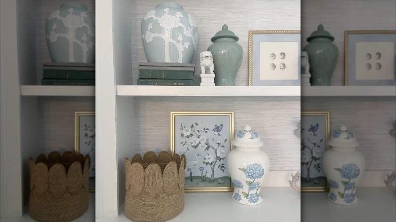 pink and blue styled shelves