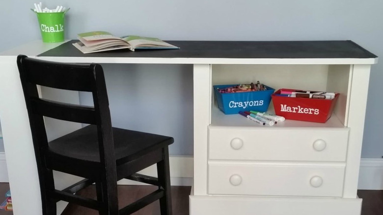 kids desk with art supplies