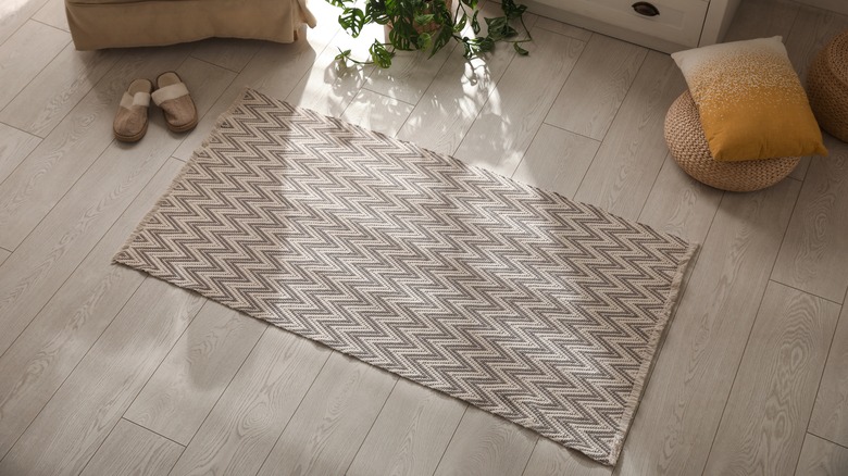 beige chevron rug overhead view