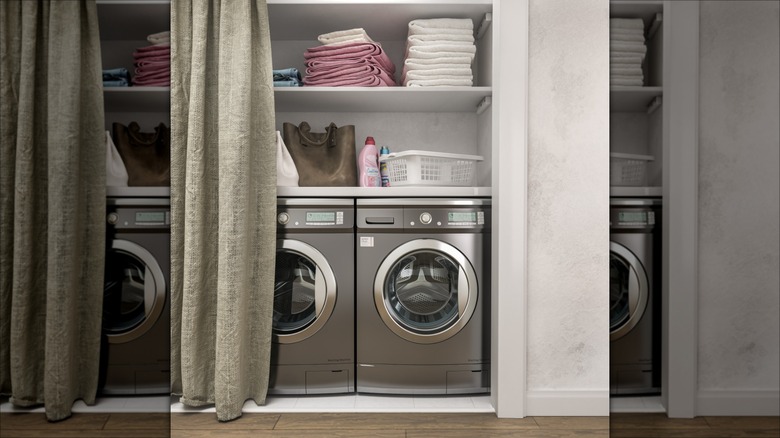 laundry room with curtains