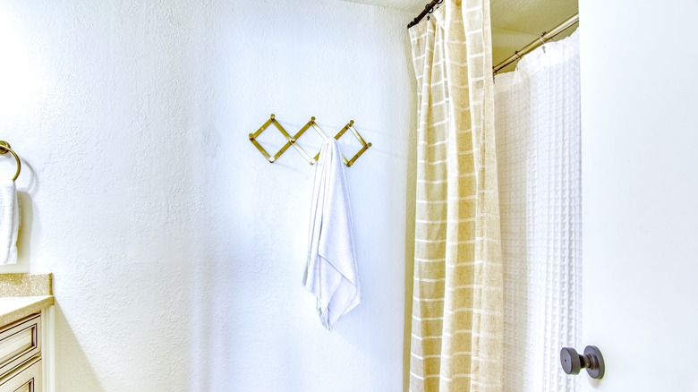 shower with fabric curtain