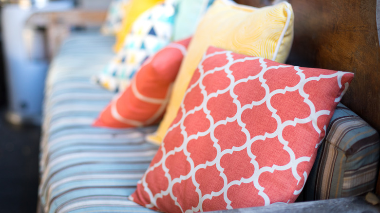 patterned pillows on couch