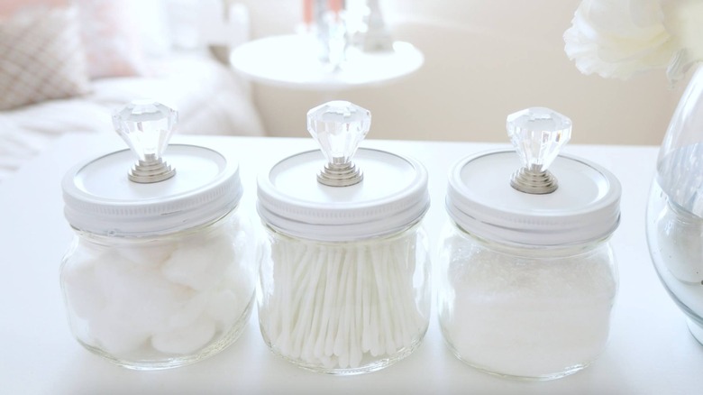 white diy bathroom storage jars