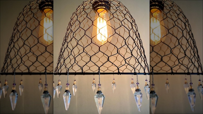 chicken wire lampshade with crystals