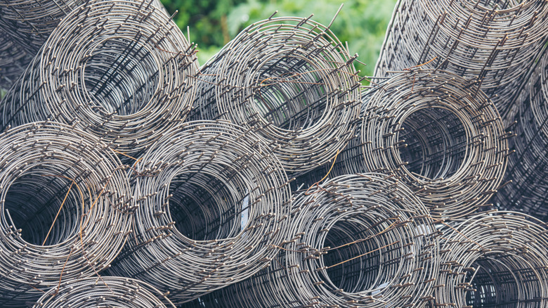 rolls of chicken wire outside