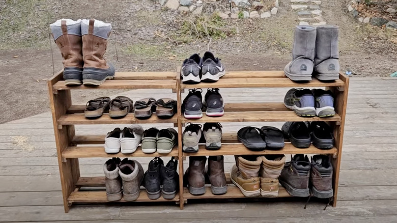 shoe rack on backyard deck