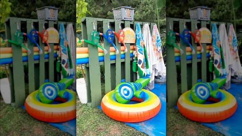 pool toy shelf from pallets