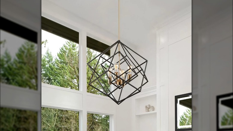 Geometric chandelier hanging in a room