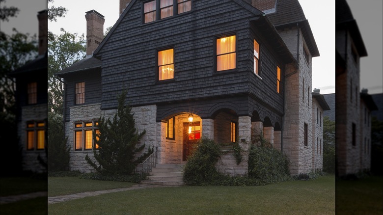 Black and stonework home