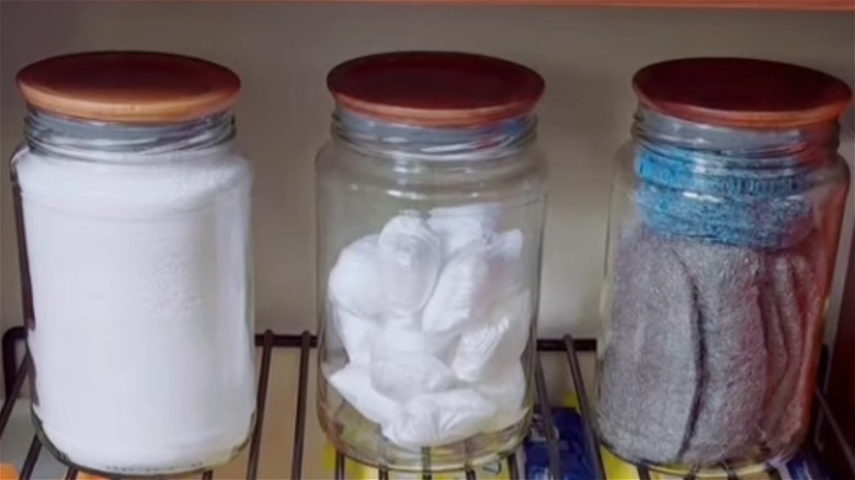 storing cleaning supplies in jars