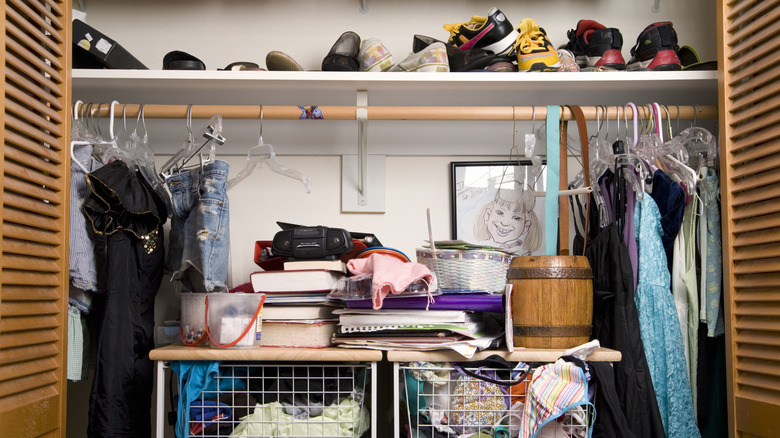 Messy unorganized closet