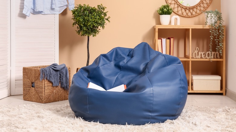 navy leather bean bag chair