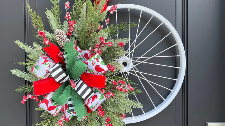 Bike wheel holiday wreath