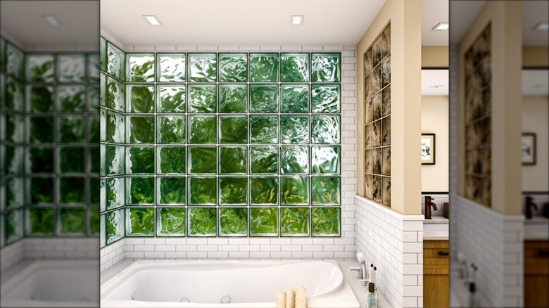 Bathroom with frosted block windows