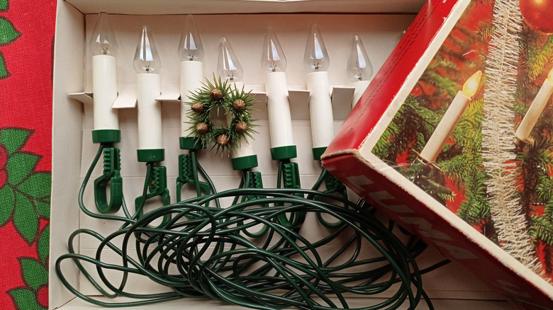 A set of Christmas lights in a box