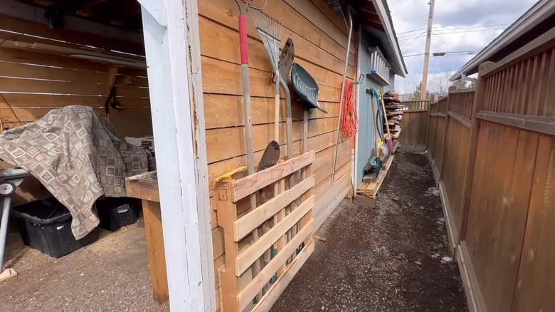 Gardening tools in wooden pallet