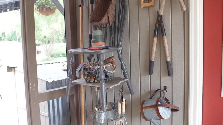 Gardening tools on chair