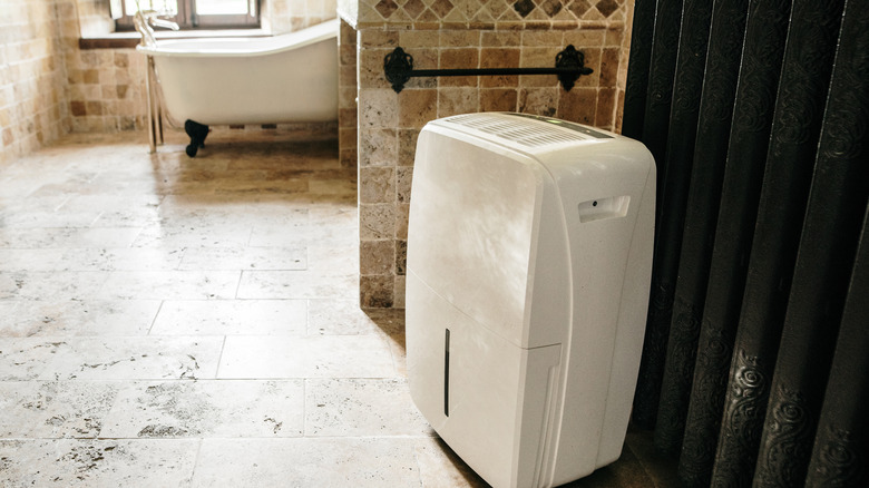 Dehumidifier sitting in a bathroom