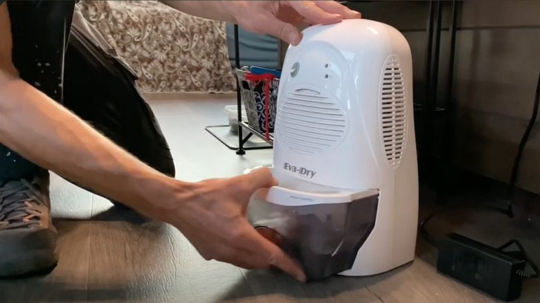 Small dehumidifier set up in a camper