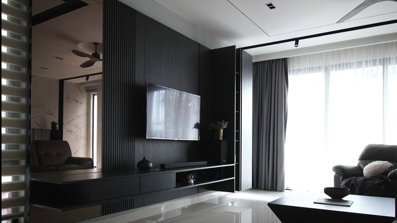 Dark-themed living room