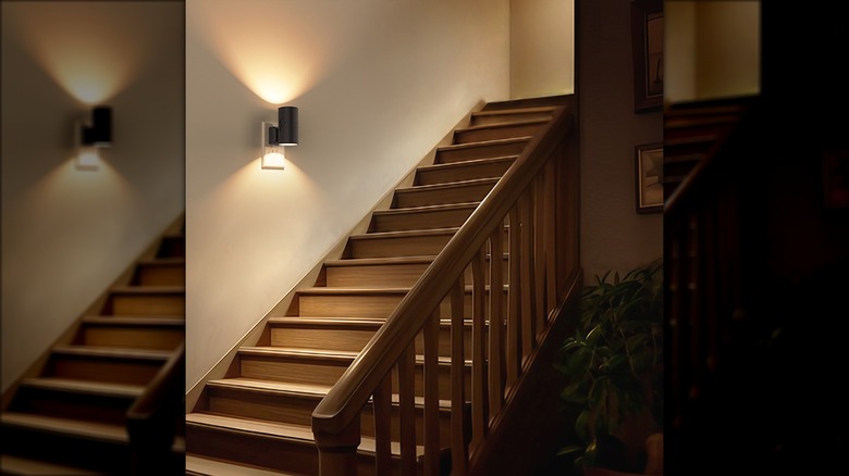 Staircase lit by night light