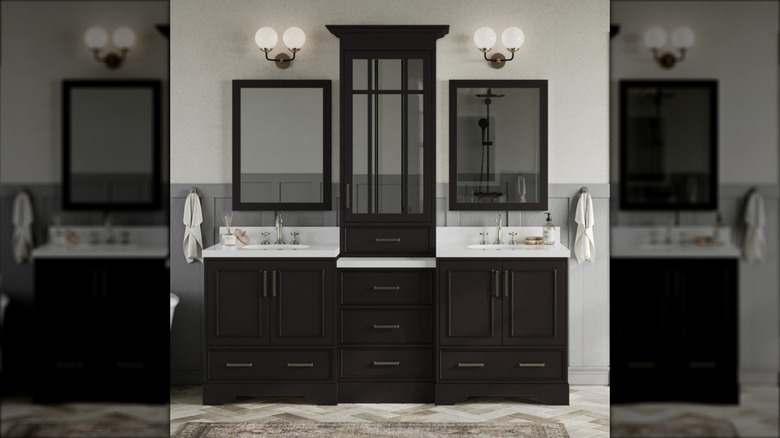 black bathroom vanity tower cabinet set