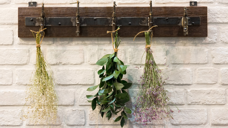 dried flowers on hooks