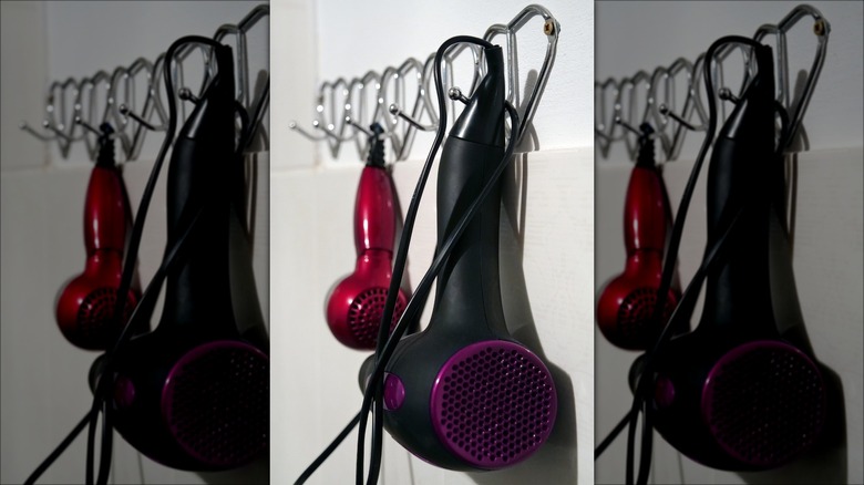 hair dryers on hooks