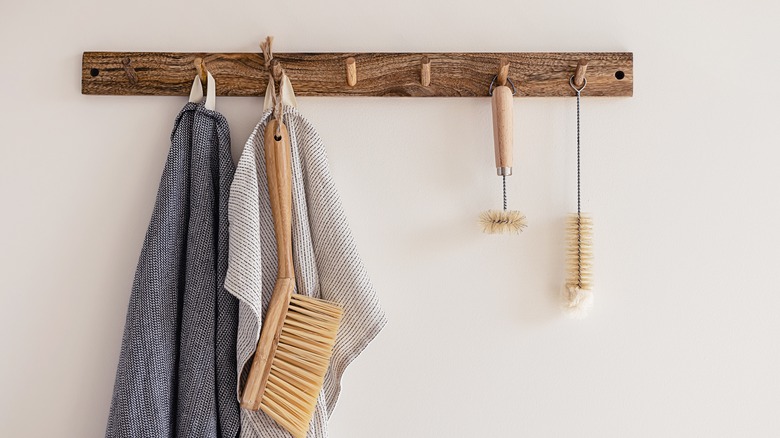 dish towels on hook rack