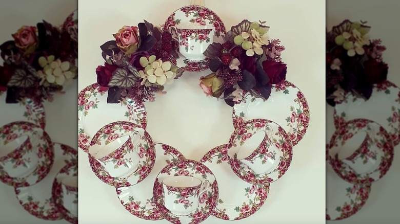 red and white tea set wreath