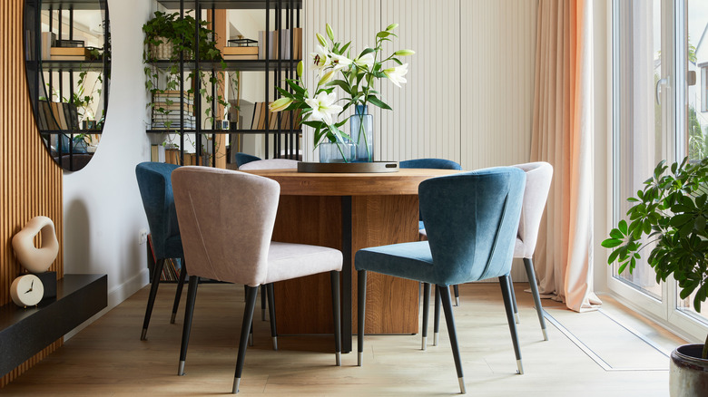 pink and blue dining chairs