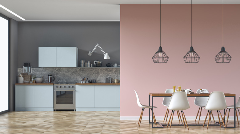 pink and gray kitchen