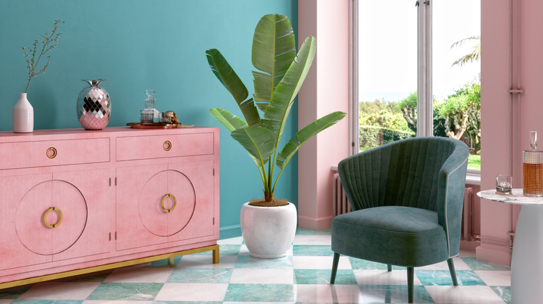 teal and pink room