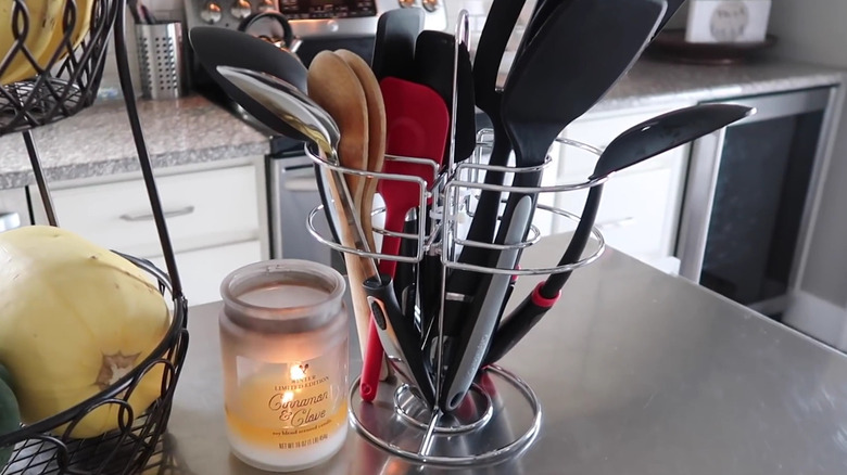 DIY utensil holder made from items from Dollar Tree