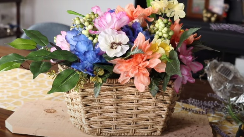 basket with flower arrangement